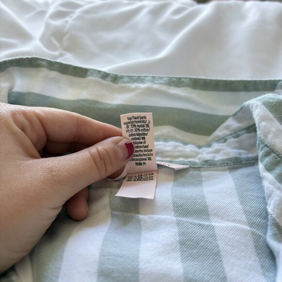 Victoria's Secret VS Long Sleeve Green Striped Button Up Top Bottoms Womens L - Picture 4 of 13